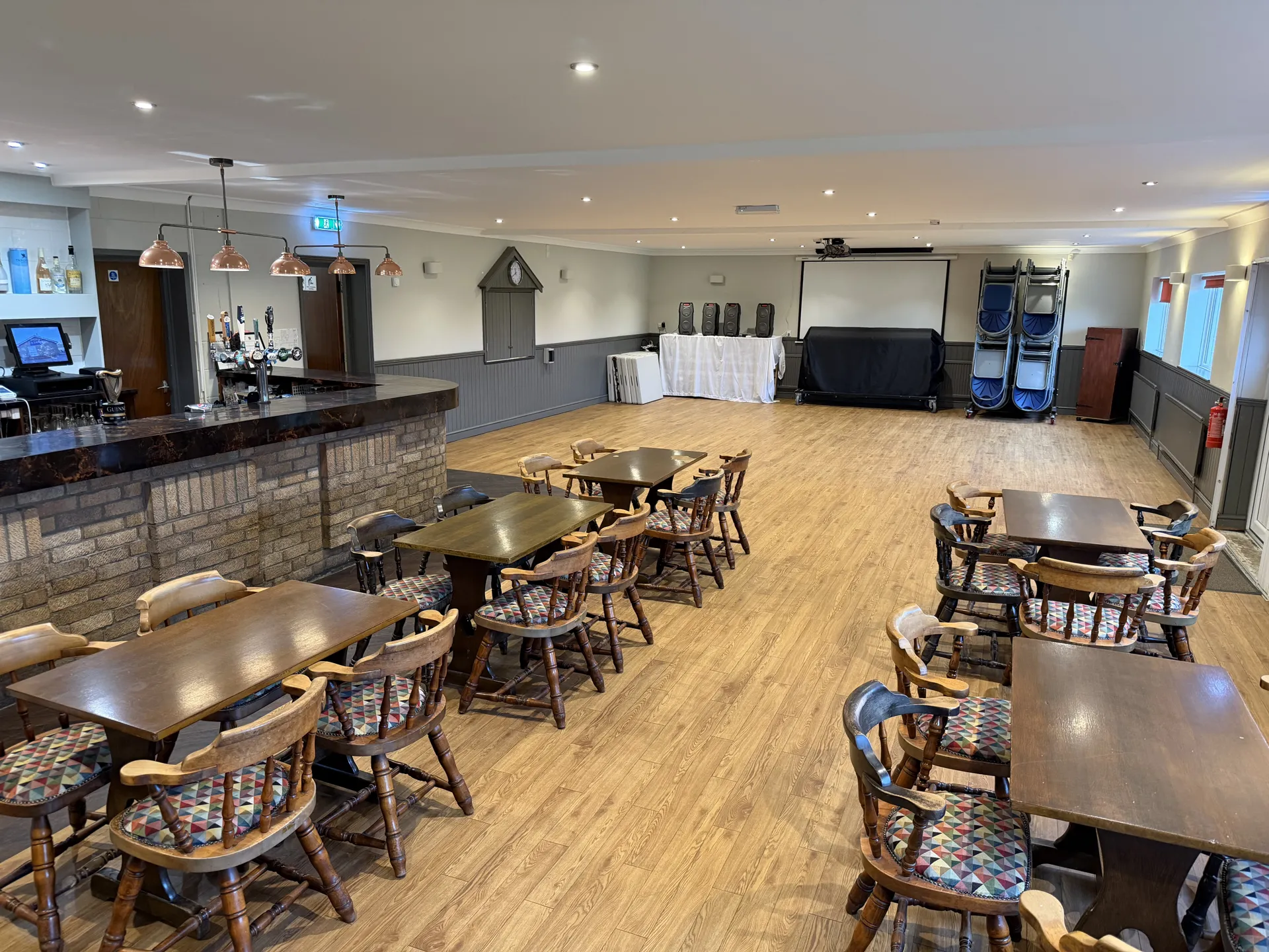The function room set out with tables